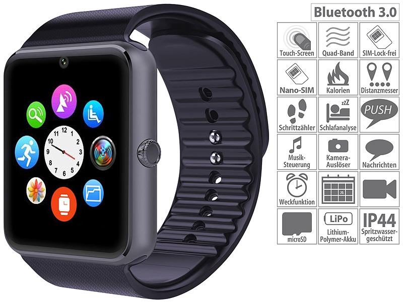 simvalley MOBILE Handy-Uhr& Smartwatch PW-460 mit IPS-Display, Kamera, Bluetooth, App, www.pearl simvalley MOBILE Handy-Uhr& Smartwatch PW-460 mit IPS-Display, Kamera, Bluetooth, App, www.pearl