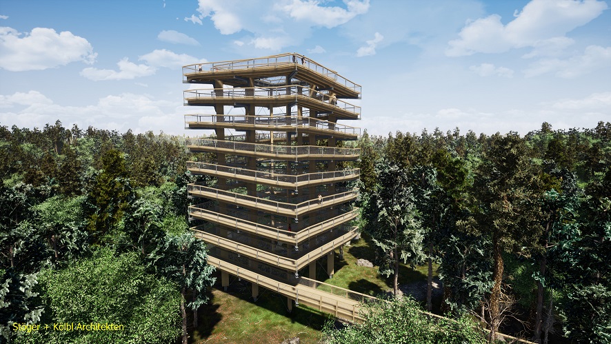Animationsbild vom Aussichtsturm des Baumwipfelpfads Usedom (Bildquelle:©Stöger + Kölbl Architekten) Animationsbild vom Aussichtsturm des Baumwipfelpfads Usedom (Bildquelle:©Stöger + Kölbl Architekten)