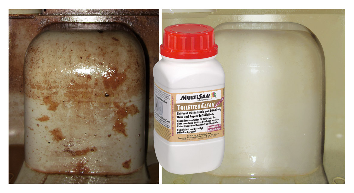 Toilettenhygiene vor und nach Reinigung mit MultiSan®ToilettenClean Toilettenhygiene vor und nach Reinigung mit MultiSan®ToilettenClean