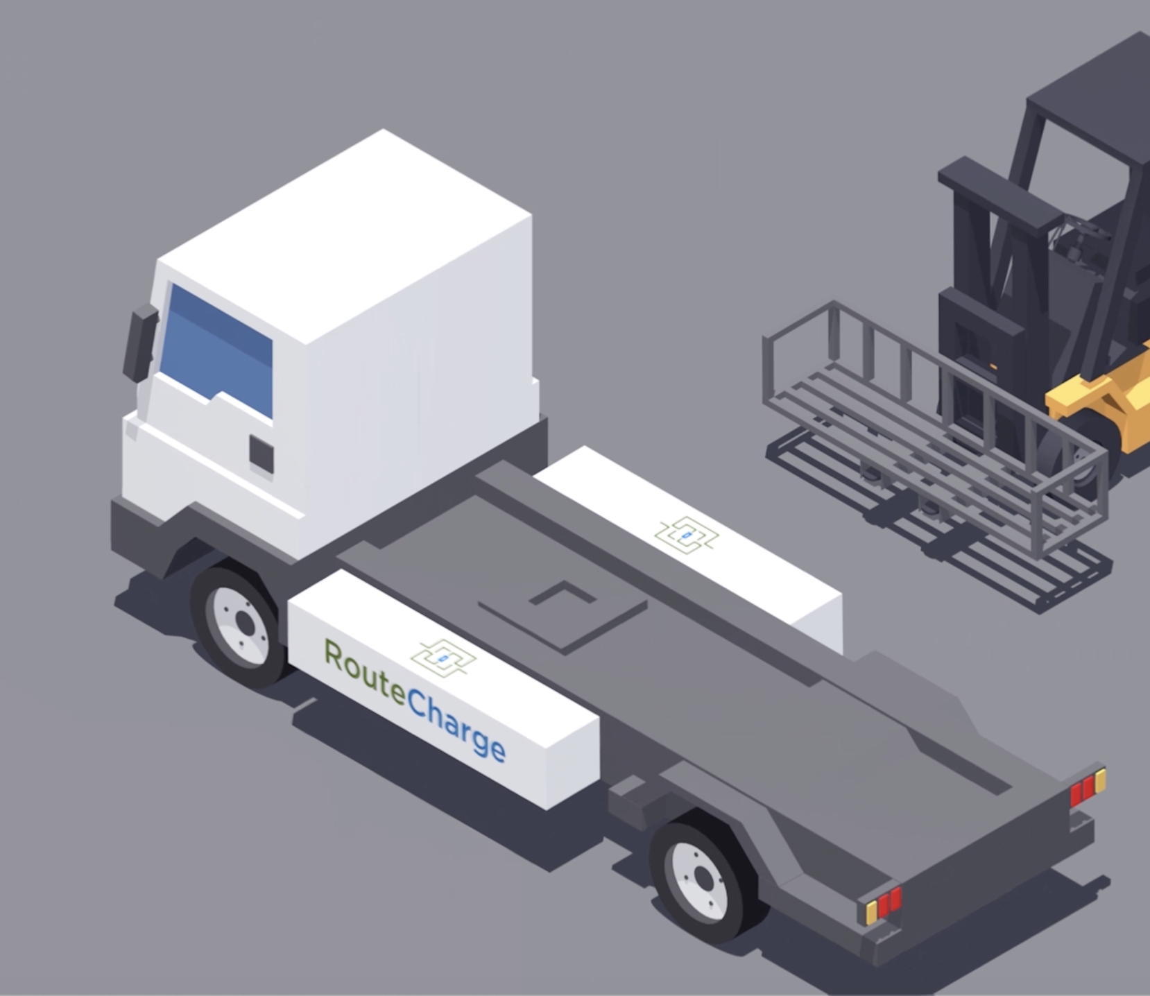 Der Gabelstapler wechselt innerhalb von 15 Minuten die beiden Batterien des 19-Tonner-E-LKW. (Bildqu Der Gabelstapler wechselt innerhalb von 15 Minuten die beiden Batterien des 19-Tonner-E-LKW. (Bildqu