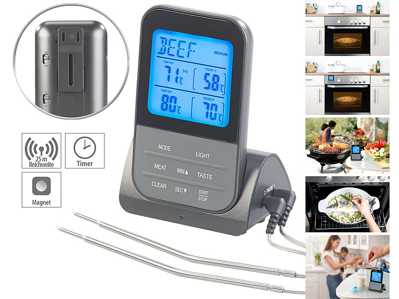 Rosenstein& Söhne Funk-Braten-& Ofenthermometer mit 2 Fühlern& XL-Display, www.pearl.de Rosenstein& Söhne Funk-Braten-& Ofenthermometer mit 2 Fühlern& XL-Display, www.pearl.de