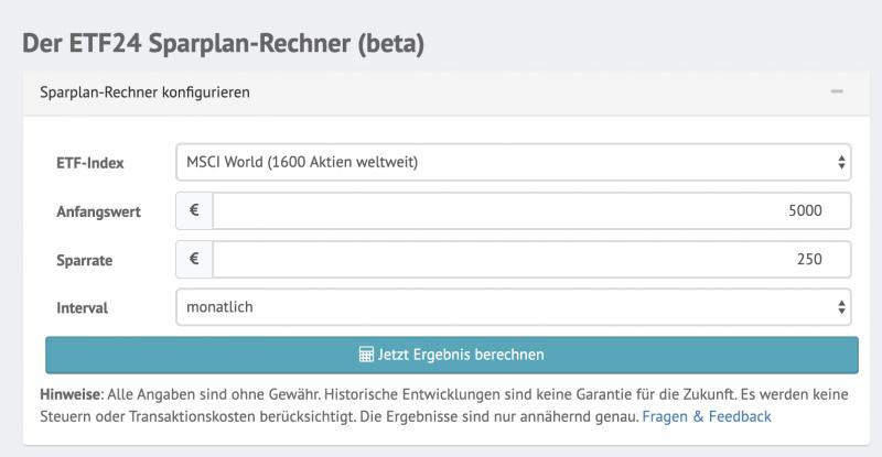 Screenshot des ETF-Sparplanrechner