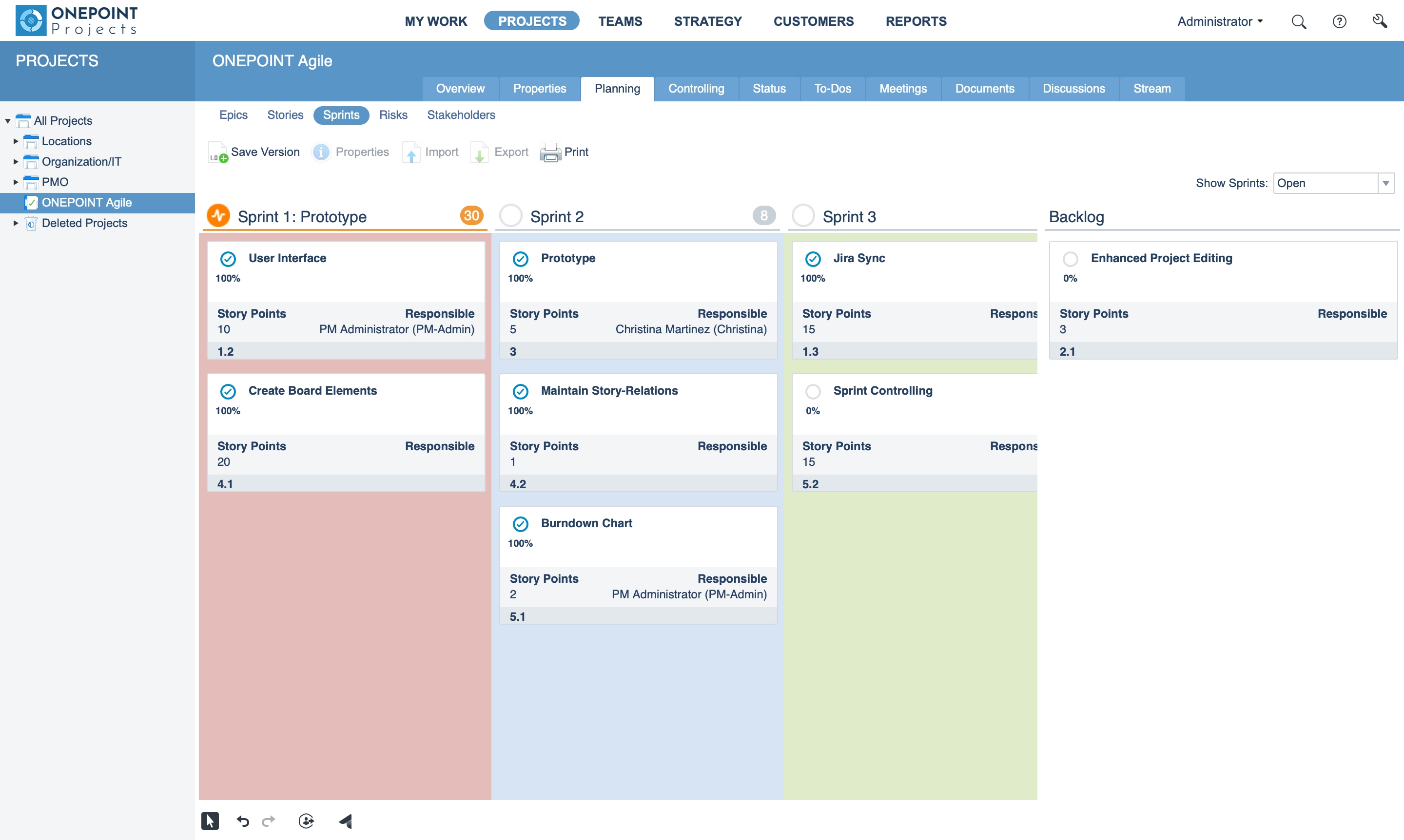 Das neue Sprint-Board im Kanban-Stil in ONEPOINT Projects 19 unterstützt eine schnelle Drag-and-drop Das neue Sprint-Board im Kanban-Stil in ONEPOINT Projects 19 unterstützt eine schnelle Drag-and-drop