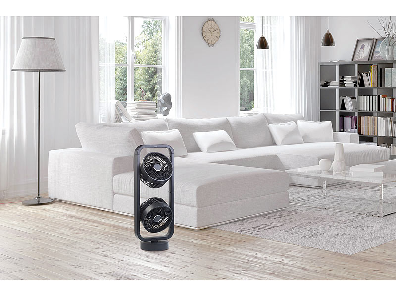Carlo Milano Standventilator VT-400.duo mit 2 Rotoren, 3 Stufen, Oszillation, Timer, www.pearl.de Carlo Milano Standventilator VT-400.duo mit 2 Rotoren, 3 Stufen, Oszillation, Timer, www.pearl.de