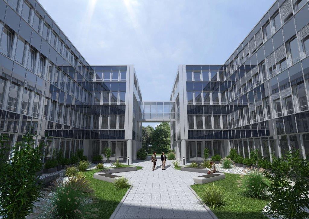 Der Innenhof der Büroimmobilie Hatrium in Unterhaching (c) Schwaiger Group