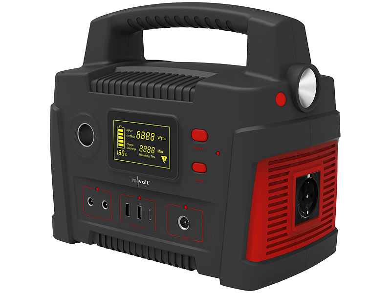 revolt Powerbank& Solar-Konverter HSG-900, 114 Ah, 420 Wh, 230 V, 12 V, USB, 600 Watt, www.pearl