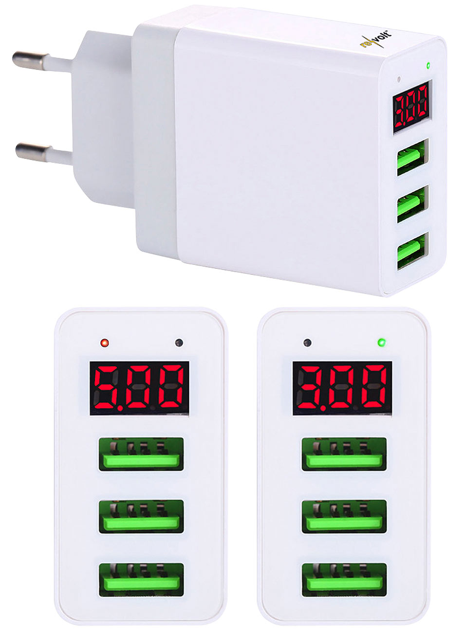 revolt Intelligentes 3-Port-USB-Wandnetzteil mit LED-Display, 3,1 A, 15,5 Watt, www.pearl.de