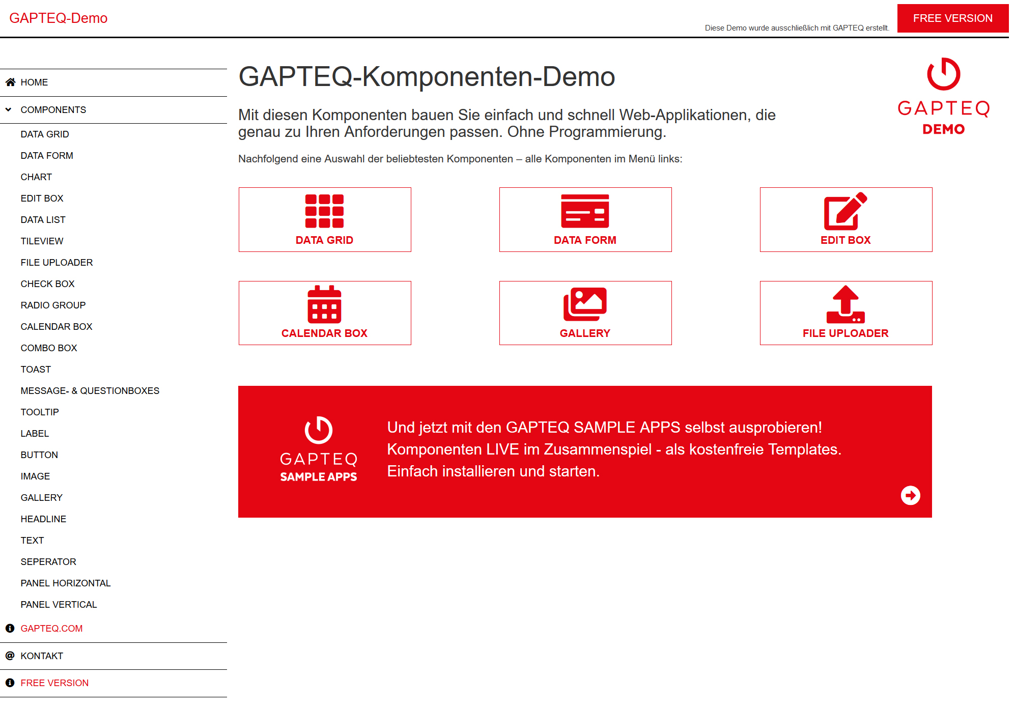 Die GAPTEQ Komponenten Demo zeigt Funktionalitäten der Low Code Plattform in Aktion (Bildquelle: GAP Die GAPTEQ Komponenten Demo zeigt Funktionalitäten der Low Code Plattform in Aktion (Bildquelle: GAP