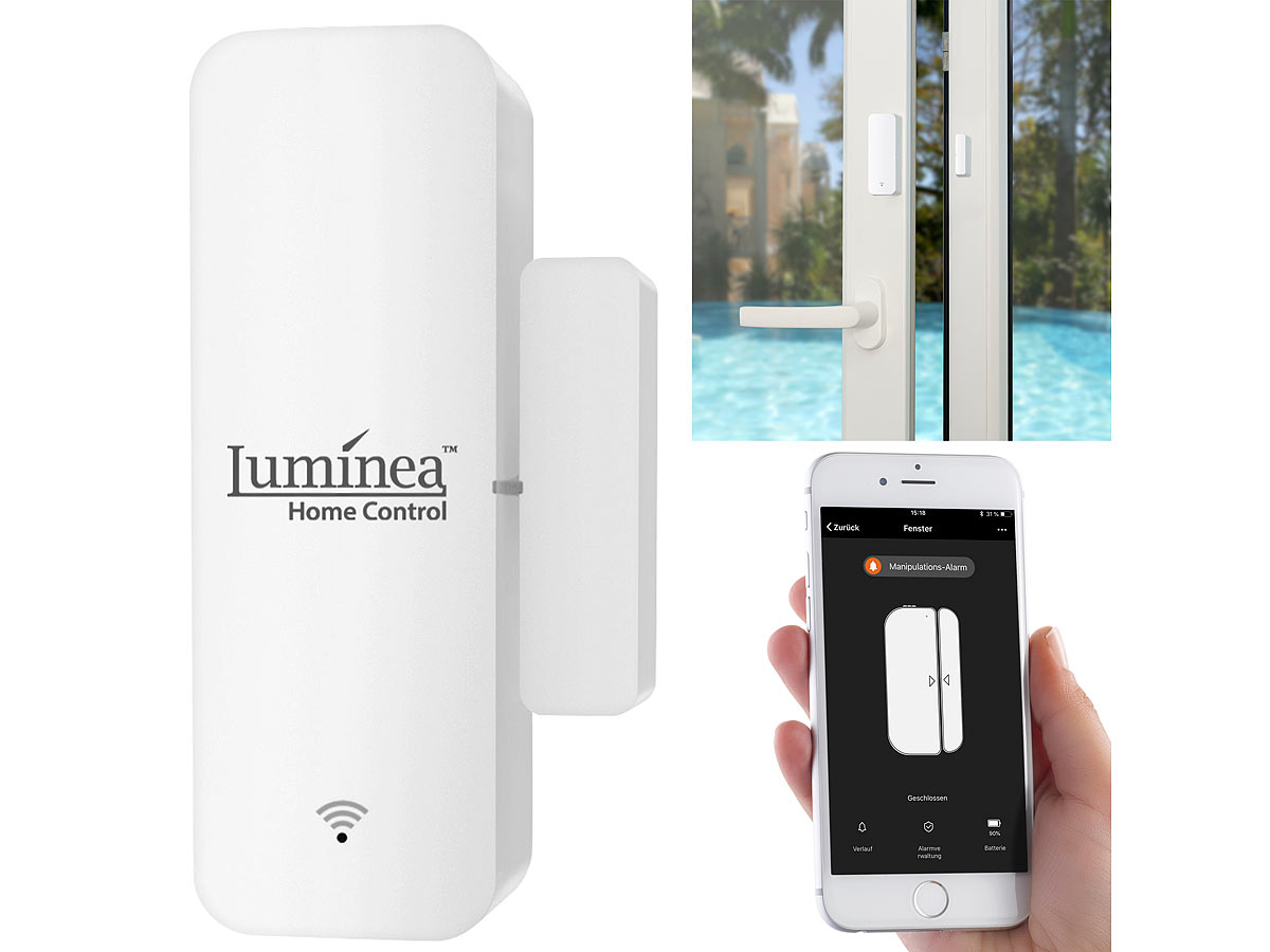 Luminea Home Control WLAN-Tür-& Fensteralarm XMD-103.app mit Sprachsteuerung, www.pearl.de Luminea Home Control WLAN-Tür-& Fensteralarm XMD-103.app mit Sprachsteuerung, www.pearl.de