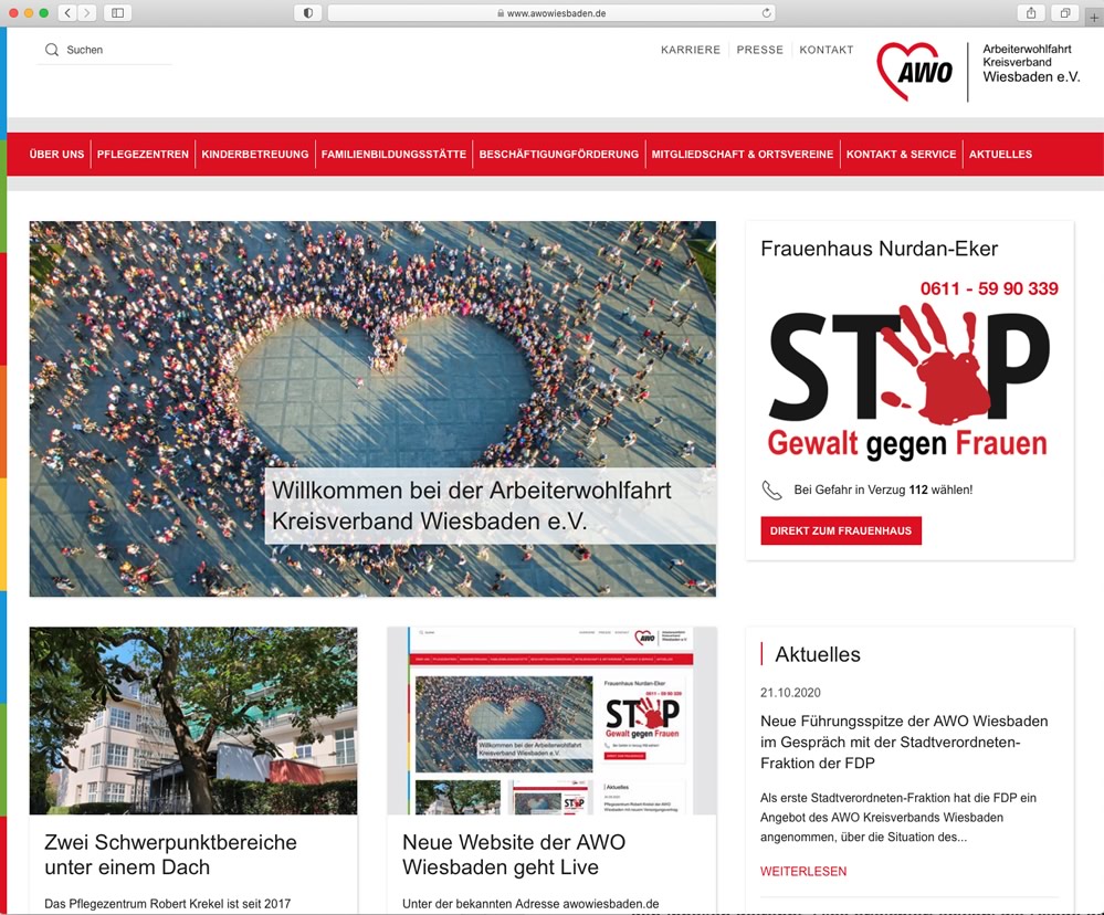 Der AWO Kreisverband Wiesbaden präsentiert sich auf einer neuenübersichtlichen Website. Der AWO Kreisverband Wiesbaden präsentiert sich auf einer neuenübersichtlichen Website.