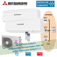Mitsubishi Heavy Klimaanlage Wandgerät SRK 20 ZS-W + SRK 25 ZS-W + Außengerät SCM 40 ZS-W Set