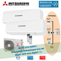 Mitsubishi Heavy Klimaanlage Wandgerät SRK 20 ZS-W + SRK 25 ZS-W + Außengerät SCM 40 ZS-S Set