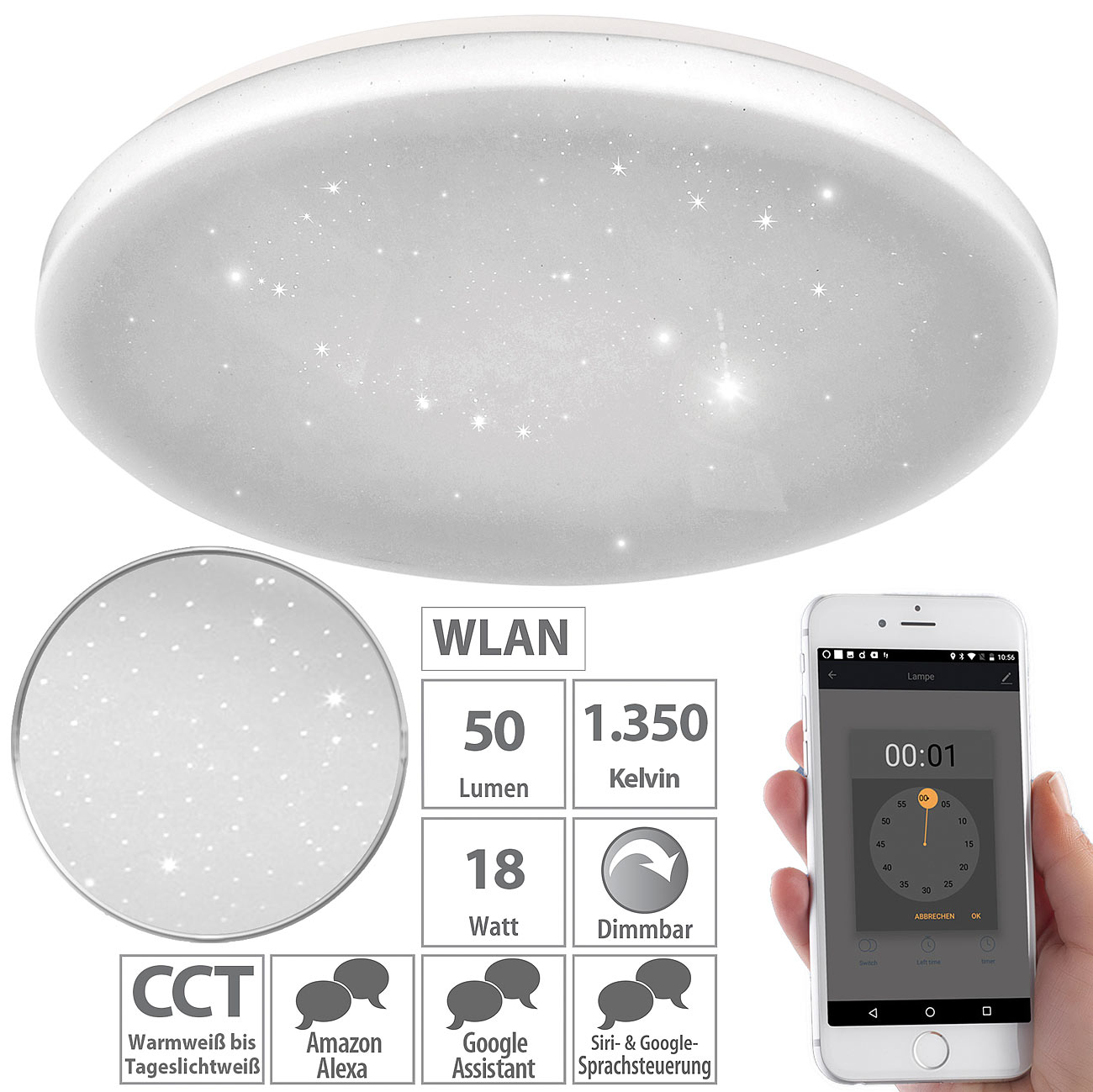Luminea Home Control WLAN-Sternen-Deckenleuchte für Siri, Alexa, Google Assistant, CCT, www.pearl.de Luminea Home Control WLAN-Sternen-Deckenleuchte für Siri, Alexa, Google Assistant, CCT, www.pearl.de