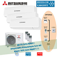 Mitsubishi Heavy Klimaanlage Wandgerät Set 2 x SRK 25 ZS-W + SRK 50 ZS-W + Außengerät SCM 71 ZS-W 