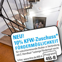 KfW-Zuschuss für rutschhemmende Stufen in Verbindung mit 2. Handlauf KfW-Zuschuss für rutschhemmende Stufen in Verbindung mit 2. Handlauf