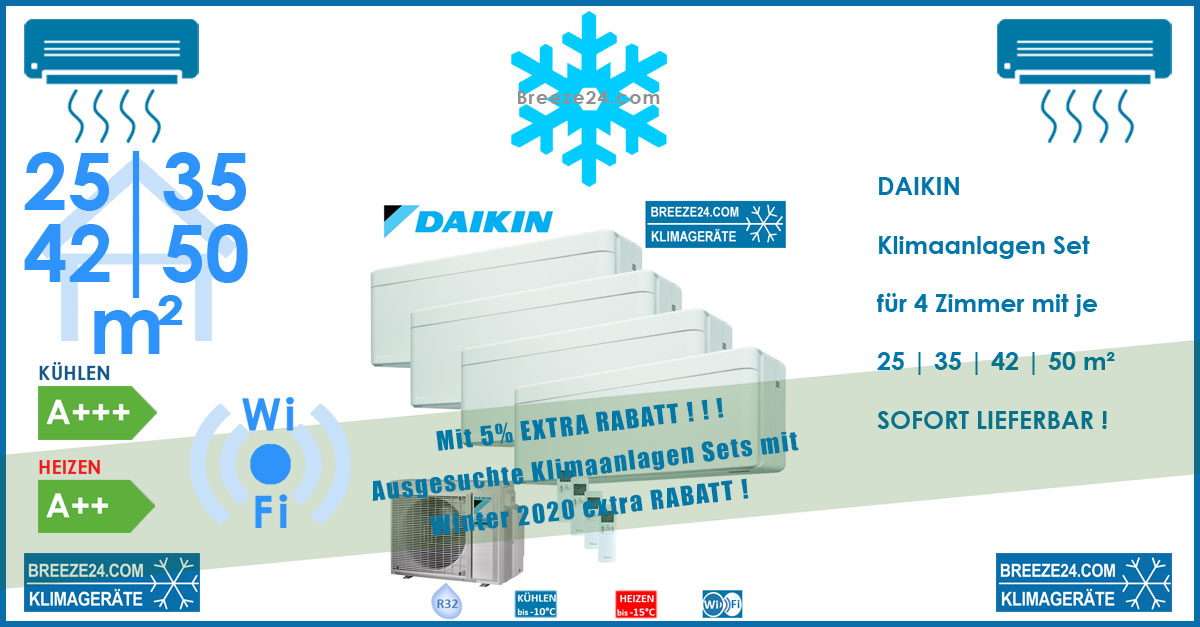 Daikin Klimaanlage 4 x Wandgeräte Stylish 2,5 | 3,4 | 4,2 | 5,0 kW