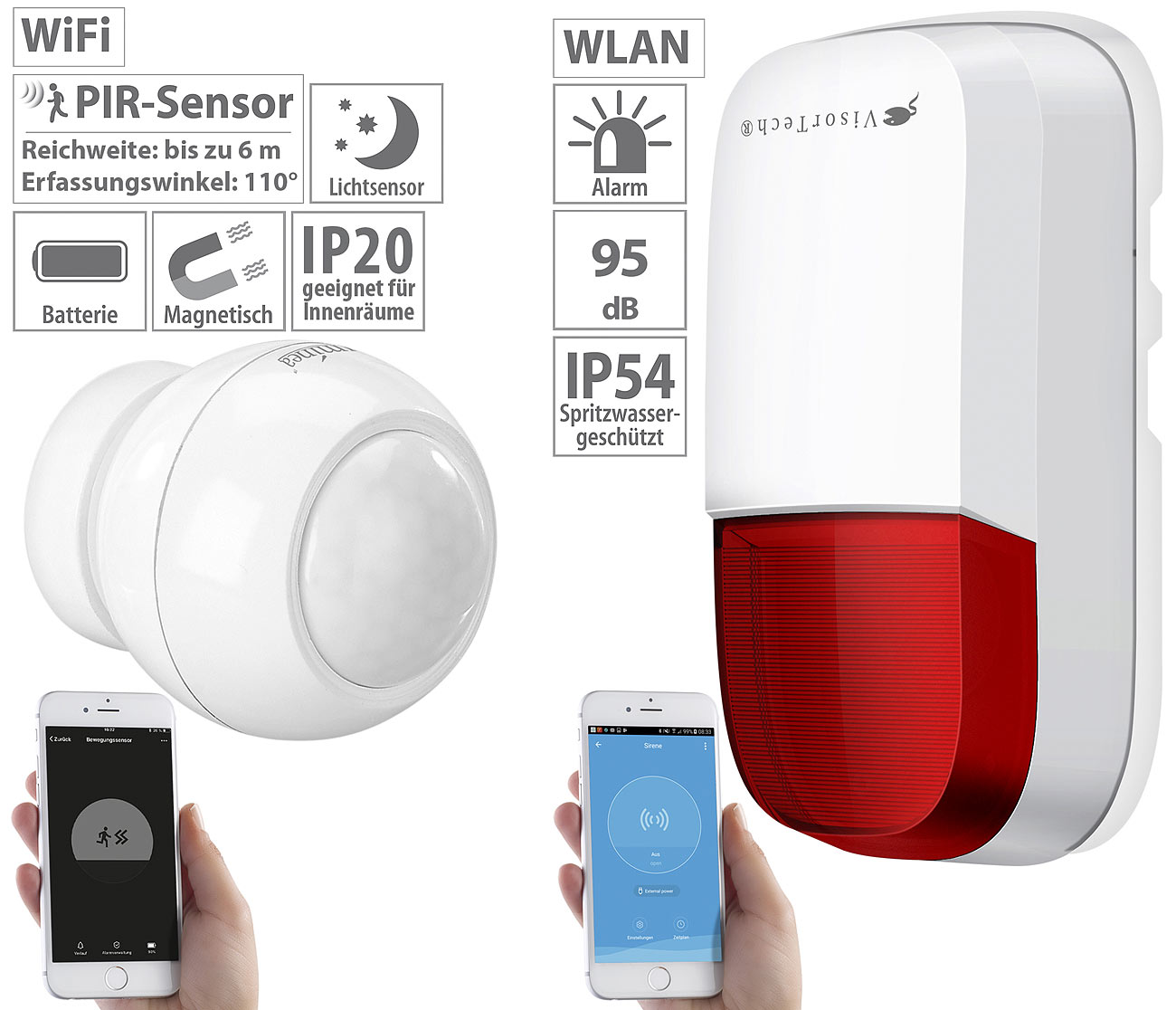 VisorTech WLAN-Outdoor-Sirene für ELESION 95 dB, IP54 mit WLAN PIR-Sensor, www.pearl.de