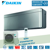 Daikin Klimaanlage Wandgerät Stylish silber 3,5 kW - FTXA35BS + RXA35A R32 für 1 Zimmer mit 35 m²