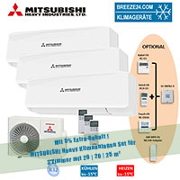 Mitsubishi Heavy Klimaanlagen Set 2 x SRK20ZS-W + SRK25ZS-W + Außengerät SCM50ZS-W R32 für 3 Zimmer 