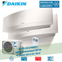 Daikin Klimaanlage Emura - FTXJ25MW + FTXJ35MW + Außengerät 2MXM40M für 2 Zimmer mit je 25 | 23 m² 