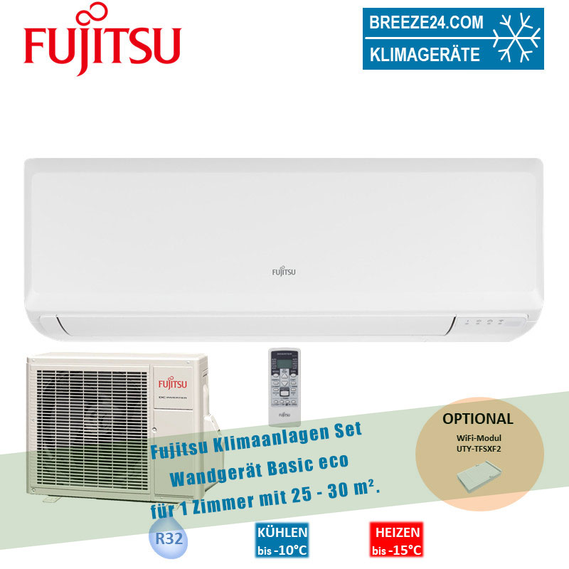 Fujitsu Klimaanlage Basic eco ASYG09KPCA + AOYG09KPCA R32 für 1 Zimmer mit 25 - 30 m² 