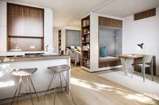 Die verschieb- und klappbaren Plug-ins maximieren die Wohnungen in Van B. © Bauwerk / bloomimages