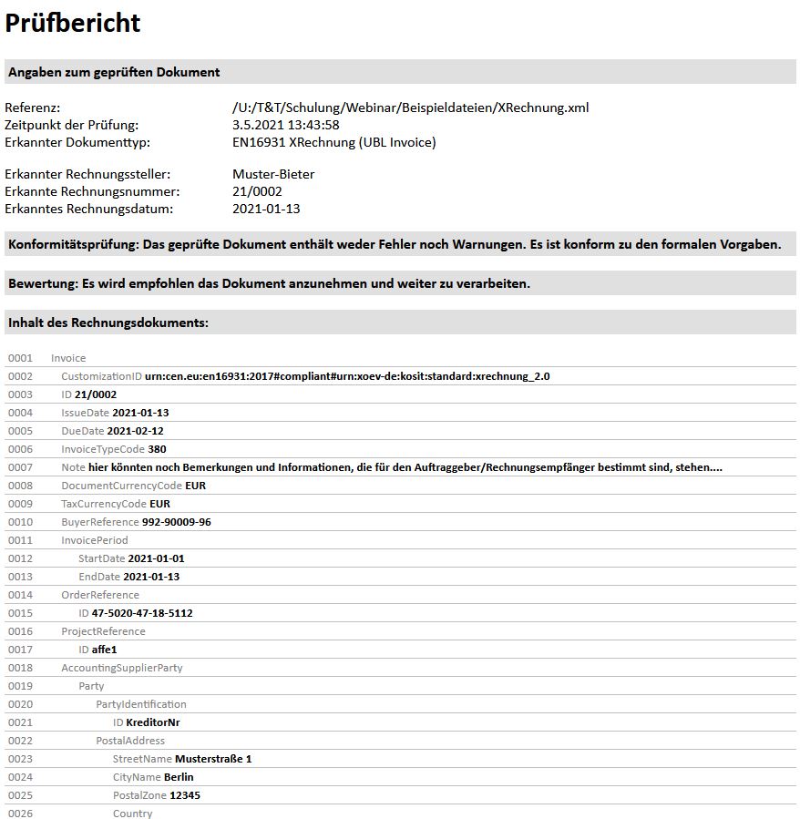 Prüfbericht einer XRechnung