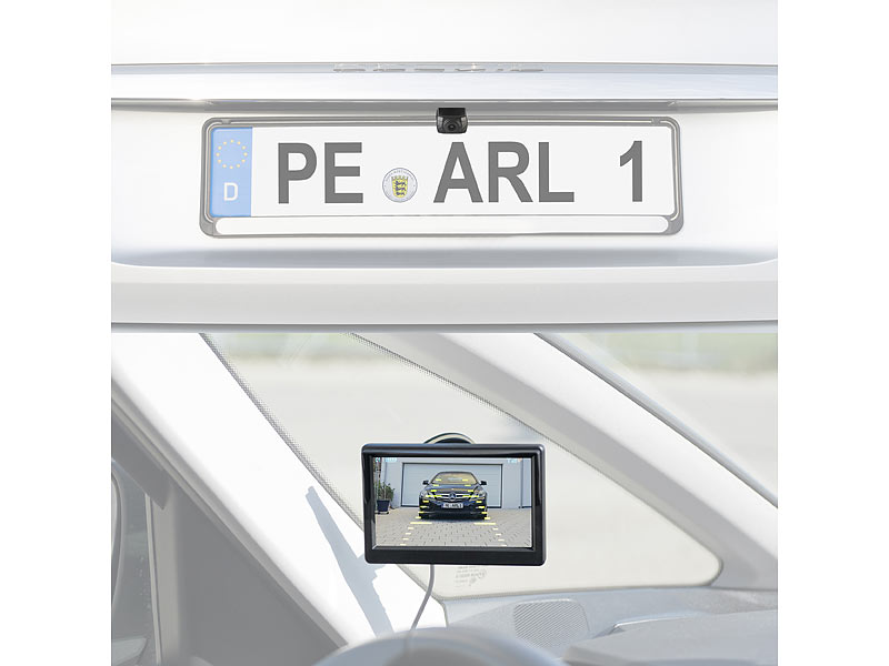 Lescars Kabellose HD-Funk-Rückfahrkamera PA-490, AHD-Sensor, 5", Nachtsicht, www.pearl.de