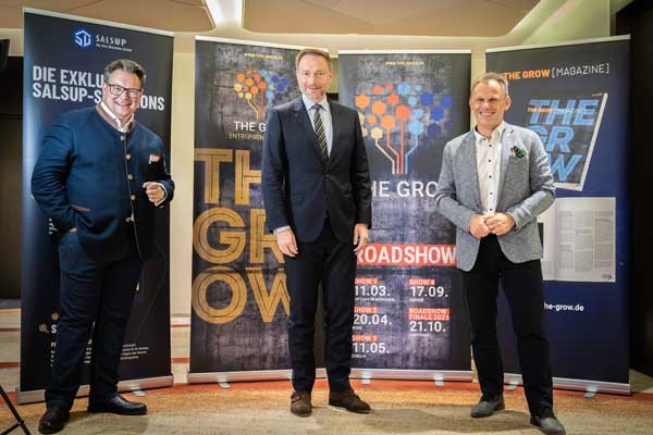THE GROW Chairman Bernhard Schindler und Gerold Wolfarth mit Haupt-Redner Christian Lindner