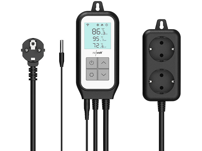 revolt WLAN-Steckdosen-Thermostat für 2 Geräte, Sensor, App, Sprachsteuerung, www.pearl.de revolt WLAN-Steckdosen-Thermostat für 2 Geräte, Sensor, App, Sprachsteuerung, www.pearl.de