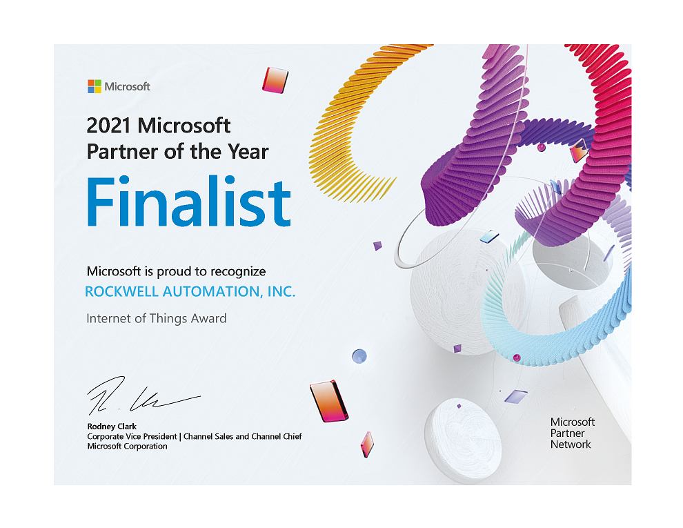 Rockwell Automation im Rahmen der Auszeichnung Microsoft Internet of Things Partner of the Year 2021