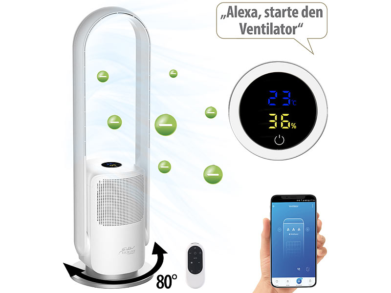 Sichler Haushaltsgeräte Rotorloser 2in1-360°-Ventilator& Luftreiniger VT-400.app, www.pearl.de Sichler Haushaltsgeräte Rotorloser 2in1-360°-Ventilator& Luftreiniger VT-400.app, www.pearl.de