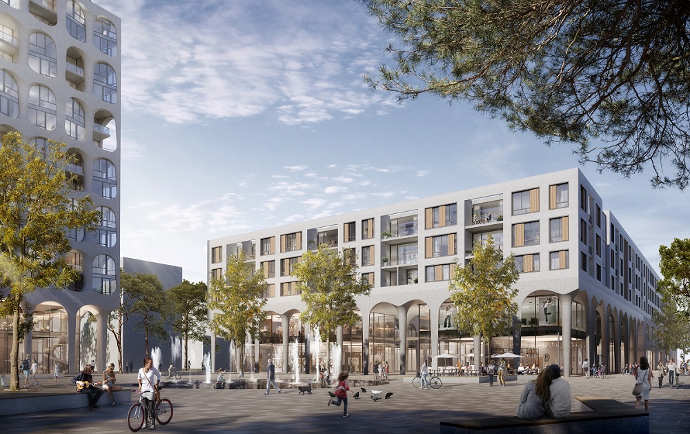 Blick auf neues Stadtteilzentrum München-Freiham