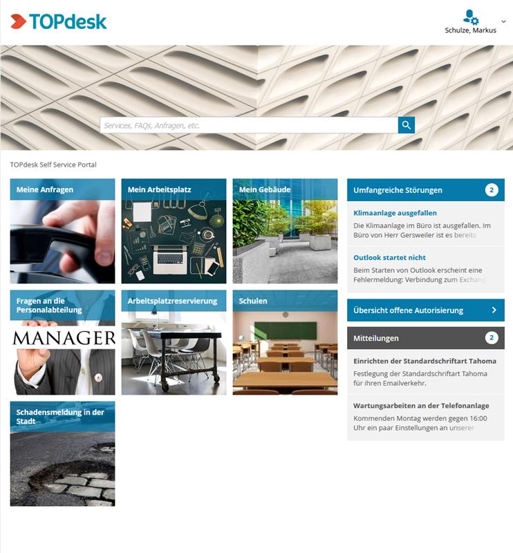 Dashboard eines Self-Service-Portals (Quelle: TOPdesk) Dashboard eines Self-Service-Portals (Quelle: TOPdesk)