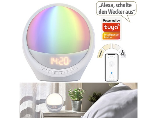 auvisio WLAN-Lichtwecker, Sonnenaufgang, CCT-LEDs und 7 Farben, App, 400 lm, www.pearl.de auvisio WLAN-Lichtwecker, Sonnenaufgang, CCT-LEDs und 7 Farben, App, 400 lm, www.pearl.de