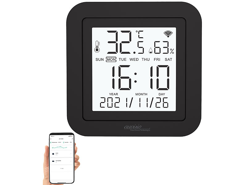 Luminea Home Control Lernfähige IR-Fernbedienung URC-155.app, Temperatur/Luftfeuchte, www.pearl.de Luminea Home Control Lernfähige IR-Fernbedienung URC-155.app, Temperatur/Luftfeuchte, www.pearl.de