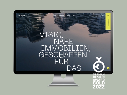 German Design Award 2022 für die Unternehmenswebsite vom Projektentwickler Bauwerk. © Bauwerk German Design Award 2022 für die Unternehmenswebsite vom Projektentwickler Bauwerk. © Bauwerk