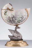 Nautiluspokal, Silberfassung: Johann Heinrich Köhler, Dresden, um 1720-30 , Gravur: Cornelis Belleki