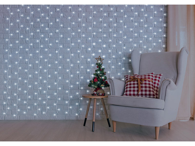 Luminea Home Control WLAN-LED-Lichtervorhang, 300 CCT-LEDs, dimmbar, App, IP44, www.pearl.de