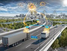 Vernetzte Lkw auf der Autobahn. Bild: Continental Vernetzte Lkw auf der Autobahn. Bild: Continental