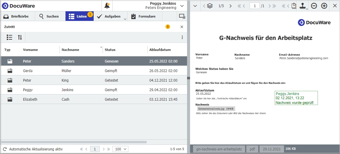 3G am Arbeitsplatz: Zutrittskontrolle und Nachweispflicht einfach mit DocuWare durchführen. 3G am Arbeitsplatz: Zutrittskontrolle und Nachweispflicht einfach mit DocuWare durchführen.