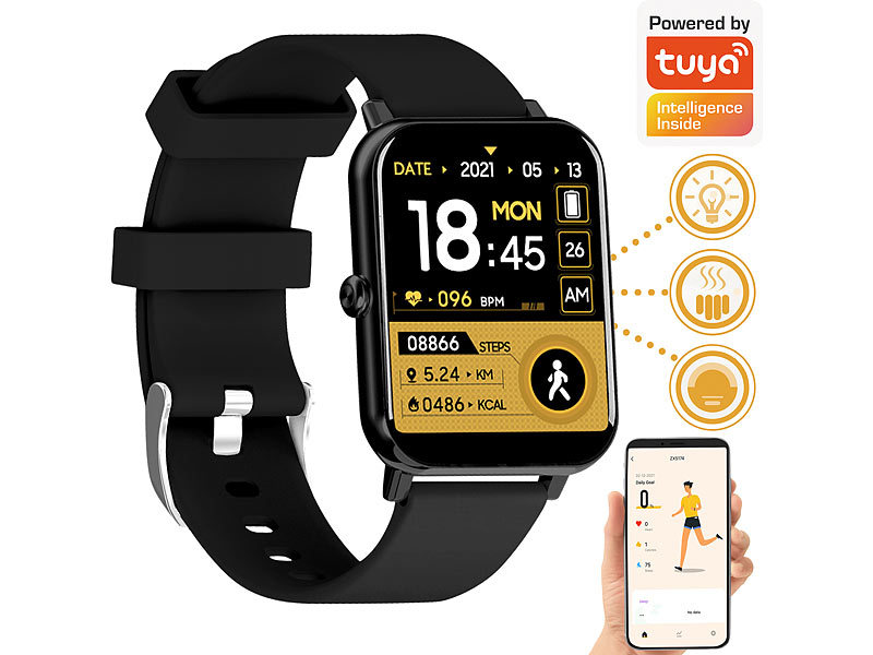 newgen medicals ELESION-kompatible Smartwatch PW-500.app, Bluetooth 5, App, IP67, www.pearl.de
