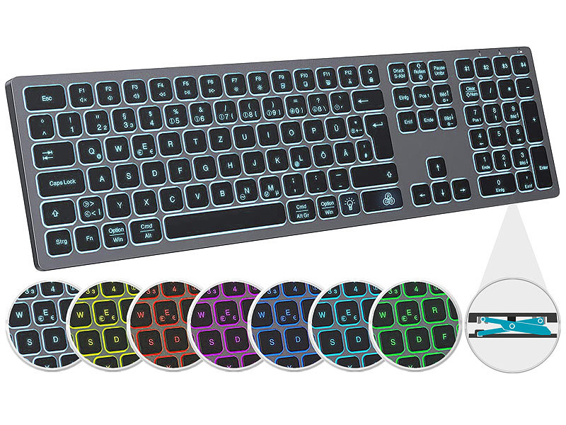 GeneralKeys Funk-Tastatur, farbige Beleuchtung, Slim, Scissor-Tasten, Akku, 2,4GHz, www.pearl.de GeneralKeys Funk-Tastatur, farbige Beleuchtung, Slim, Scissor-Tasten, Akku, 2,4GHz, www.pearl.de
