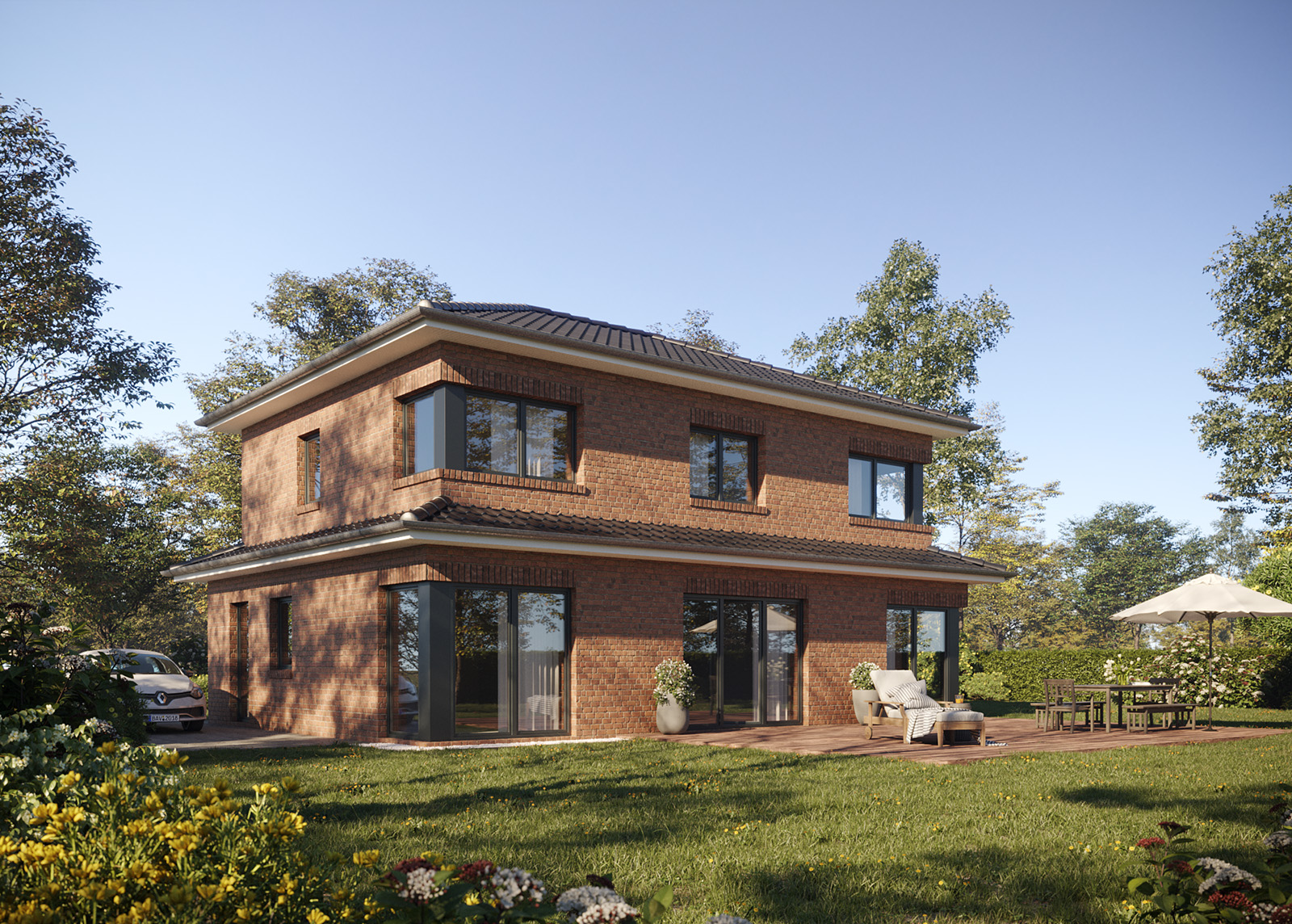3D Modell eines Einfamilienhauses in der HUOMI Vorlage