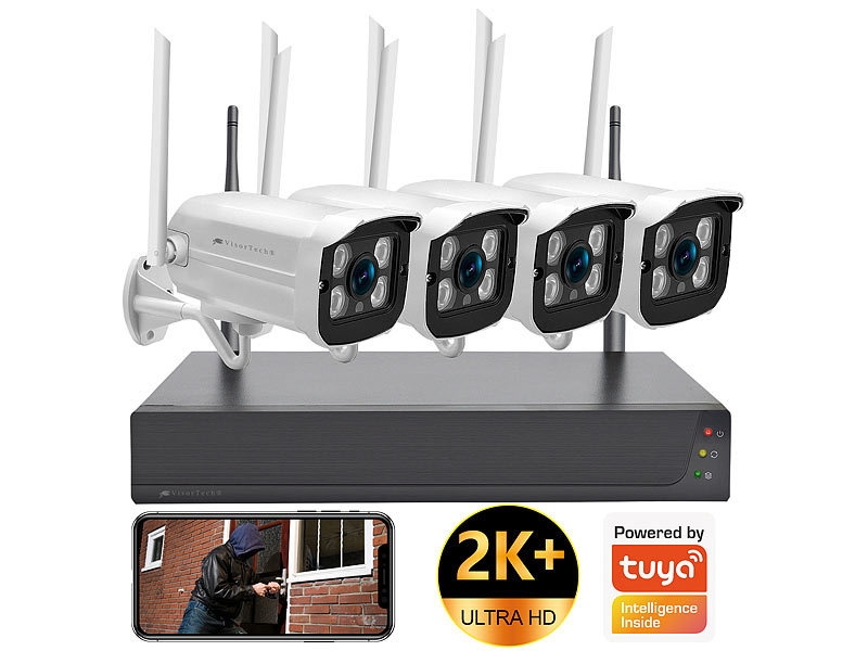 VisorTech Funk-Überwachungssystem DSC-800.app mit HDD-Rekorder& 4 IP-Kameras, 2K+, www.pearl.de VisorTech Funk-Überwachungssystem DSC-800.app mit HDD-Rekorder& 4 IP-Kameras, 2K+, www.pearl.de