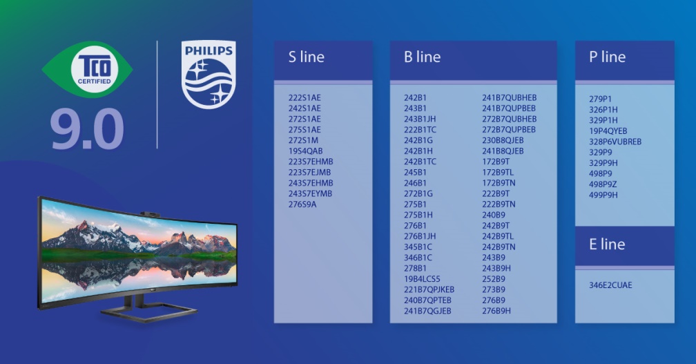 Mit TCO Certified, generation 9 zertifizierte Philips Monitore