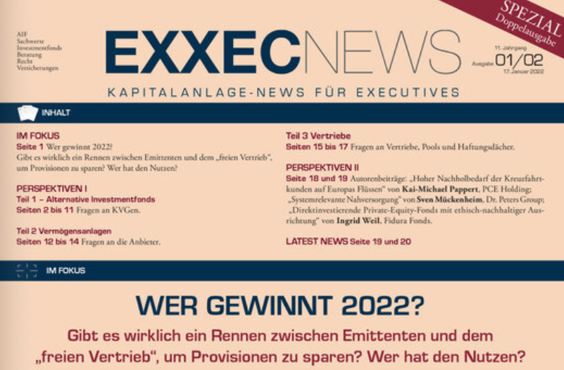 EXXECNEWS aktuelle Doppelausgabe 01/02 2022: Sachwert-Investments im Höhenflug EXXECNEWS aktuelle Doppelausgabe 01/02 2022: Sachwert-Investments im Höhenflug