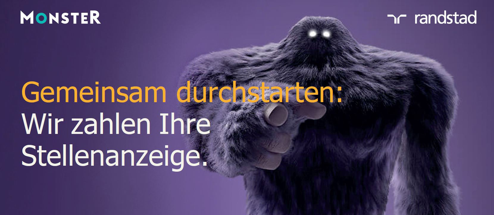 Randstad und Monster bringen den Arbeitsmarkt mit der Kampagne"Gemeinsam durchstarten!" in Schwung. Randstad und Monster bringen den Arbeitsmarkt mit der Kampagne"Gemeinsam durchstarten!" in Schwung.