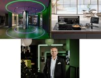 (o. v. l.) Loxone Showroom Shanghai, Starke Partner Miele-Hausgeräte (u.) R. Keinberger, CEO Loxone
