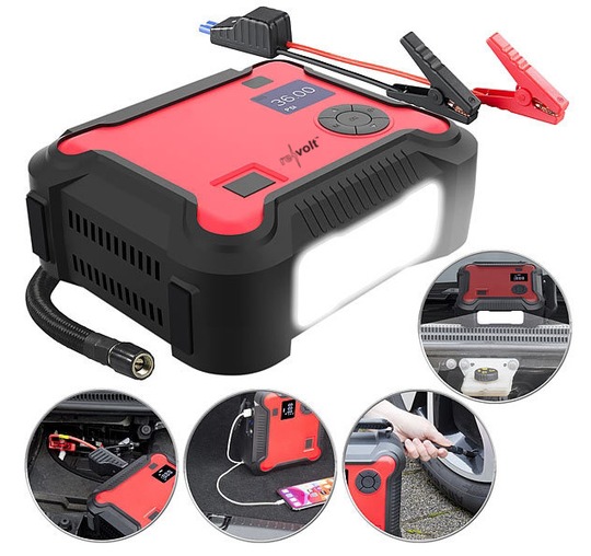 revolt 4in1-Starthilfe-Powerbank PB-135.kfz, Kompressor, USB, 16 Ah, 1200A, 150 psi, www.pearl.de revolt 4in1-Starthilfe-Powerbank PB-135.kfz, Kompressor, USB, 16 Ah, 1200A, 150 psi, www.pearl.de